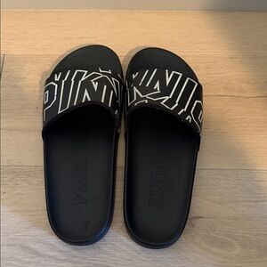 PINK Victoria's Secret Black and White Slide Slippers